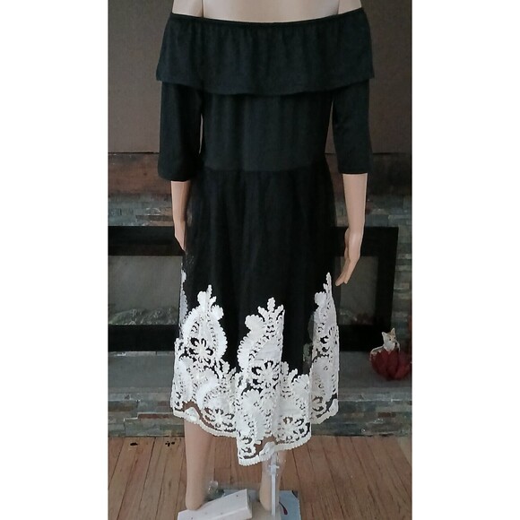 Women's XL Black Cocktail Party Dress Embroidered Damask Pattern Tool Overlay - Picture 6 of 8